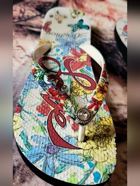 Brighton Rhinestone, Flowers And Butterflies "LOVE" Sandals SZ 7